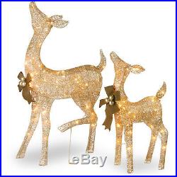 Pre Lit Deer Doe Fawn Reindeer 2 Pc Outdoor Yard Christmas Decor Decorations