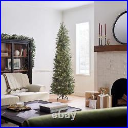 Pre-Lit'Feel Real' Artificial Slim Downswept Christmas Tree, Green, Douglas Fir
