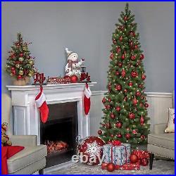 Pre-Lit'Feel Real' Artificial Slim Downswept Christmas Tree, Green, Douglas Fir