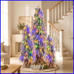 Pre-Lit Flocked Christmas Tree Set of 3,3/4.5/6FT Artificial Tree with LED Light Pre-Lit Flocked Christmas Tree Set of 3,3/4.5/6FT Artificial Tree with LED Light