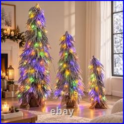 Pre-Lit Flocked Christmas Tree Set of 3,3/4.5/6FT Artificial Tree with LED Light Pre-Lit Flocked Christmas Tree Set of 3,3/4.5/6FT Artificial Tree with LED Light