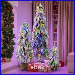 Pre-Lit Flocked Christmas Tree Set of 3,3/4.5/6FT Artificial Tree with LED Light Pre-Lit Flocked Christmas Tree Set of 3,3/4.5/6FT Artificial Tree with LED Light
