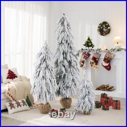 Pre-Lit Flocked Christmas Tree Set of 3,3/4.5/6FT Artificial Tree with LED Light Pre-Lit Flocked Christmas Tree Set of 3,3/4.5/6FT Artificial Tree with LED Light