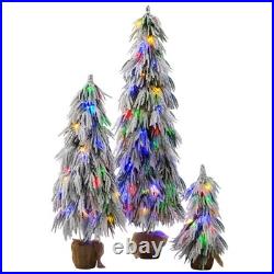Pre-Lit Flocked Christmas Tree Set of 3,3/4.5/6FT Artificial Tree with LED Light Pre-Lit Flocked Christmas Tree Set of 3,3/4.5/6FT Artificial Tree with LED Light