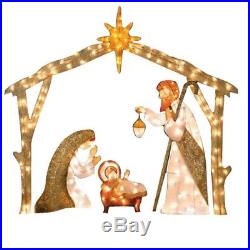 Pre-Lit Glittering Tinsel Nativity Christmas Dcor Clear Lights 482437