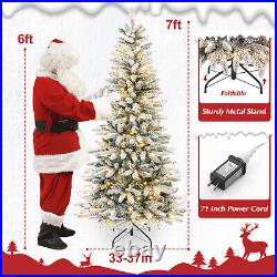 Pre-Lit Pencil Christmas Tree Fir Realistic Artificial Xmas Tree with LED Lights