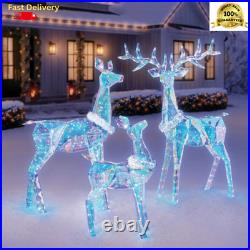 Pre-Lit Prismatic Deer Family Set of 3 874 Cool White LED Twinkle Lights Outdoor