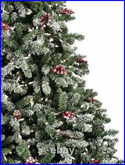 Pre-Lit Realistic Xmas Christmas Tree Frosted Pine Cone Berries Luxury 7FT