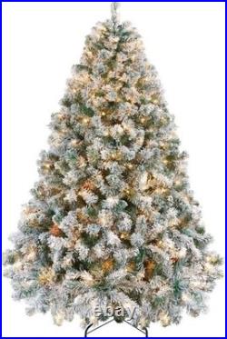 Pre-Lit Snow Flocked Artificial Christmas Tree with White and Multicolor Lights