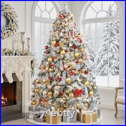 Pre-Lit Snow Flocked Artificial Christmas Tree with White and Multicolor Lights Pre-Lit Snow Flocked Artificial Christmas Tree with White and Multicolor Lights