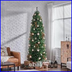 Pre-lit 7.5ft Pencil Christmas Tree With 350 Warm White Lights Slim Design New