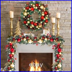 Pre-lit 9Feet /108 Inch Christmas Garland with Lights for Front Door, Red Gol