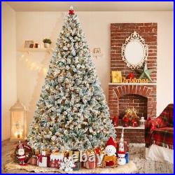 Pre-lit Artificial Flocked Christmas Tree, Hinged Spruce Xmas Tree for Holiday