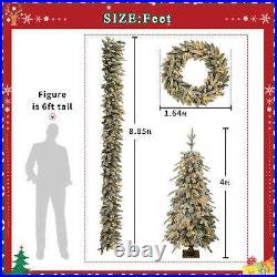 Pre-lit Christmas Tree 4-Piece Set with Garland, Wreath & 2 LED Entrance Trees Pre-lit Christmas Tree 4-Piece Set with Garland, Wreath & 2 LED Entrance Trees
