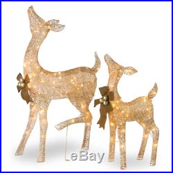 Pre-lit Glittering Champagne Gold Doe and Fawn Deer 2-piece Lawn Christmas Decor