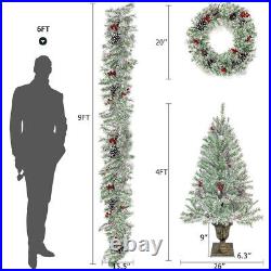 Pre-lit Xmas Tree Artificial Christmas 4-Piece Set, Garland, Wreath and Set
