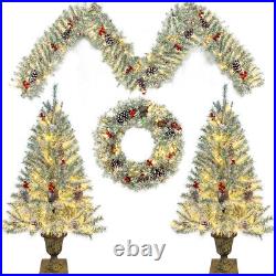 Pre-lit Xmas Tree Artificial Christmas 4-Piece Set, Garland, Wreath and Set