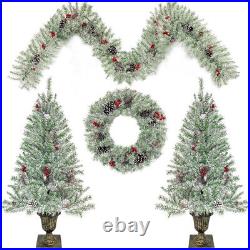 Pre-lit Xmas Tree Artificial Christmas 4-Piece Set, Garland, Wreath and Set
