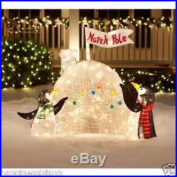 Prelit 4' Lighted Penguins with Igloo Outdoor Yard Christmas Decor Icy Tinsel
