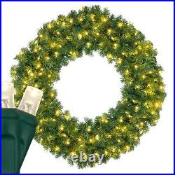 Prelit Heavy Duty LED Olympia Pine Artificial Christmas Wreath Warm White Lights