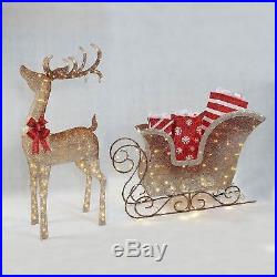 Prelit LED Reindeer and Santa Sleigh with Gifts Set Outdoor Christmas Yard Decor
