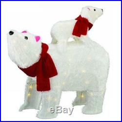 Prelit Red Scarf Polar Bear Baby Sculpture Indoor Outdoor Lawn Christmas Decor