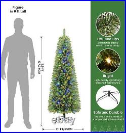 Prelit Slim Christmas Treewith 100-500 White & Multi-Color Lights+Stand for Xmas