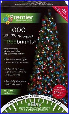 Premier 1000 LED Multi-Action TreeBrights Christmas Tree Lights with Timer MULTI