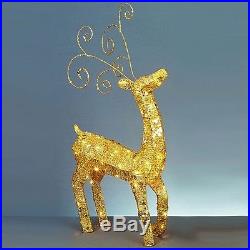 Premier Gold Sequin Reindeer Christmas Decoration LED Light 100cm