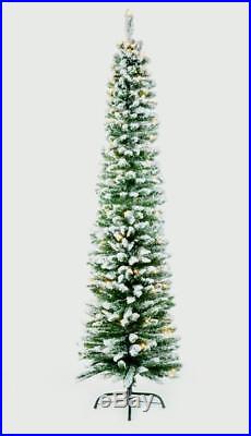 Premier Pre-Lit Pine Pencil Slim Flocked Spruce Christmas Tree 200cm/2m