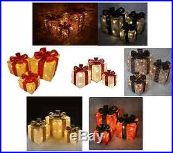 Premier Set Of 3 Lit LED lights Christmas Parcels Gift Boxes Mains Operated