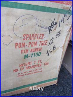 Preowned Vintage The Sparkler Pom-Pom Aluminum 7 Foot Christmas Tree COMPLETE
