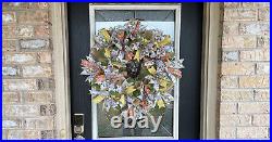 Pretty Vintage Style Spring Summer Bee Deco Mesh Wreath, Farmhouse Cottage Decor