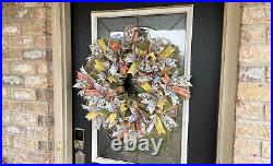 Pretty Vintage Style Spring Summer Bee Deco Mesh Wreath, Farmhouse Cottage Decor