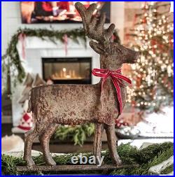 Primitive Ragon House Christmas Distressed Metal Deer On Base 29H