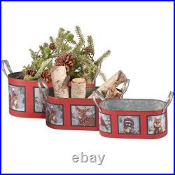 Primitives By Kathy Winter Animal Bin Decorative Bucket Set Deer Squirrel