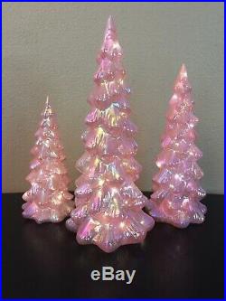 Private Listing For Rubbyslippers48 3 Illuminated Pink Glass Trees by Valerie