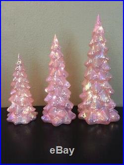 Private Listing For Rubbyslippers48 3 Illuminated Pink Glass Trees by Valerie