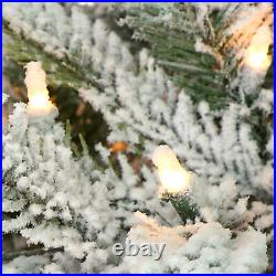 Puleo International 7.5 Foot Flocked Aspen Fir Prelit Christmas Tree with Stand