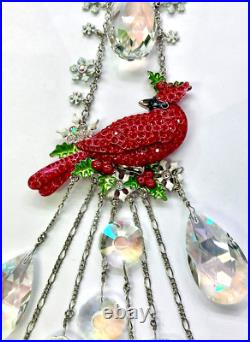 QVC Kirks Folly Cardinal & Crystal Aurora Borealis Silvertone Ornament