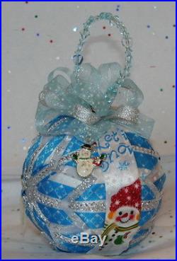 Quilted Ornament Handmade Quilt Ball Snowman Snowflakes Charm Beaded Hanger