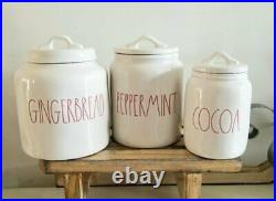 RAE DUNN Red LL GINGERBREAD Cookie Jar COCOA PEPPERMINT Canister SET NEW HTF