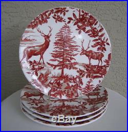 RARE! (4) Pottery Barn ALPINE TOILE Country French Stag DINNER PLATES