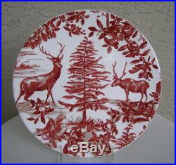 RARE! (4) Pottery Barn ALPINE TOILE Country French Stag DINNER PLATES