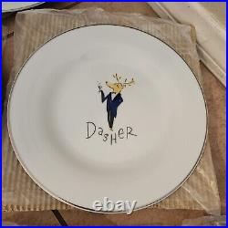 RARE BOX S/8 Pottery Barn Reindeer 11 dinner plates SET OF 8 JAPAN