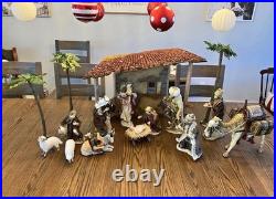 RARE Berkley Jensen 16-Piece Porcelain Handmade Painted Nativity Set Christmas