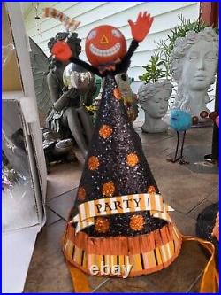 RARE Dept 56 Glitterville Halloween DECOR PARTY HAT PUMPKIN HAPPY HALLOWEEN