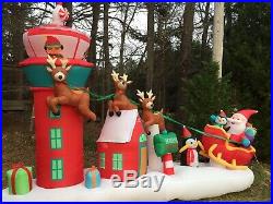 RARE Gemmy Christmas 13′ Lighted Santa Sleigh Control Tower Inflatable Airblown
