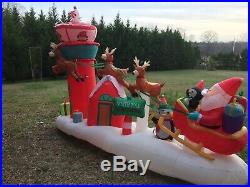 RARE Gemmy Christmas 13' Lighted Santa Sleigh Control Tower Inflatable Airblown