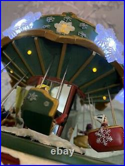 RARE Hawthorne village Christmas Swing Carousel Ride Animated Musical Kinkade